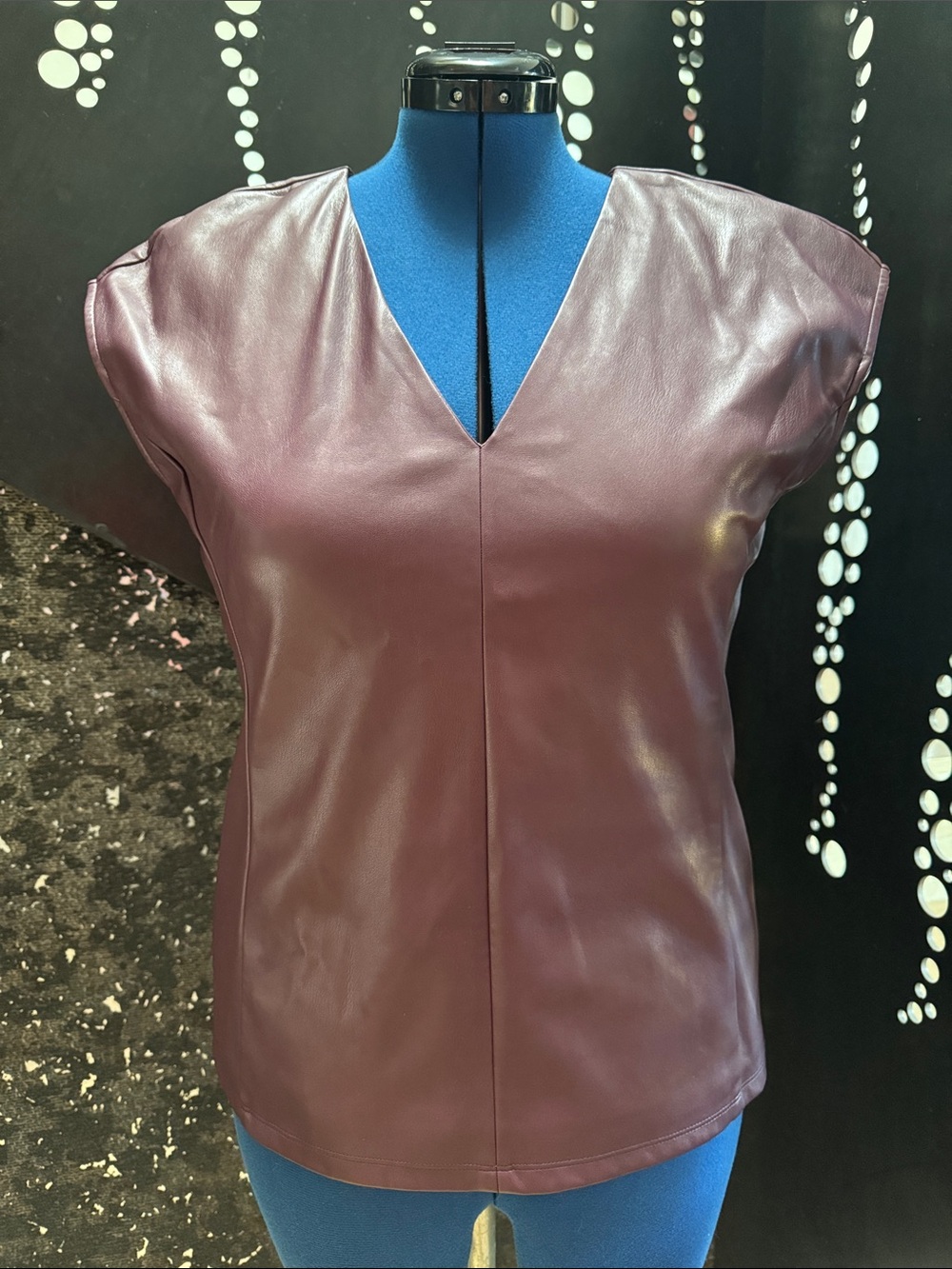 Ann Taylor Plum Faux Leather V-Neck Tunic